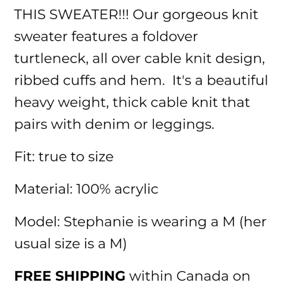 BNWT Zenana cableknit turtleneck - Picture 3 of 3